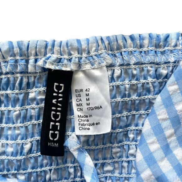 H&M Divided Blue White Cut Out Gingham Dress size Medium Searsucker - Picture 4 of 11